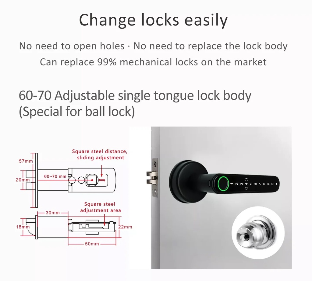 Tuya Smart Bluetooth Fingerprint + IC Card Door Lock PST-C6-11