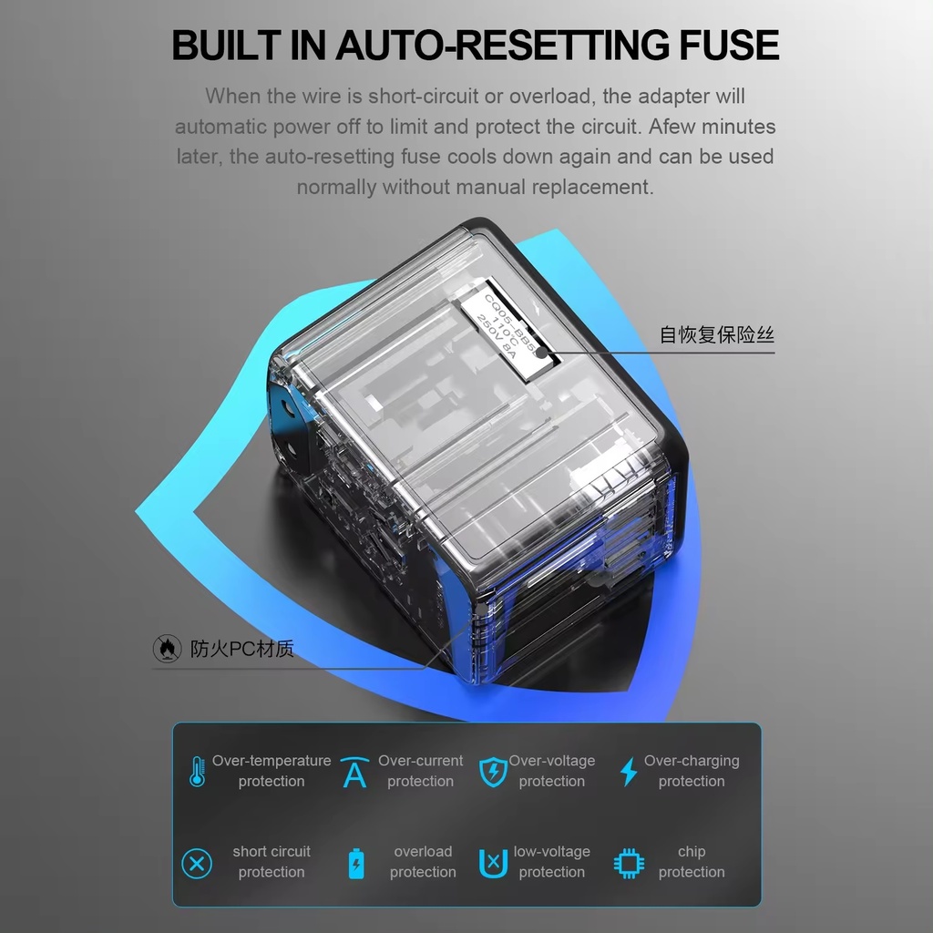 International travel adapter with PD 35W 