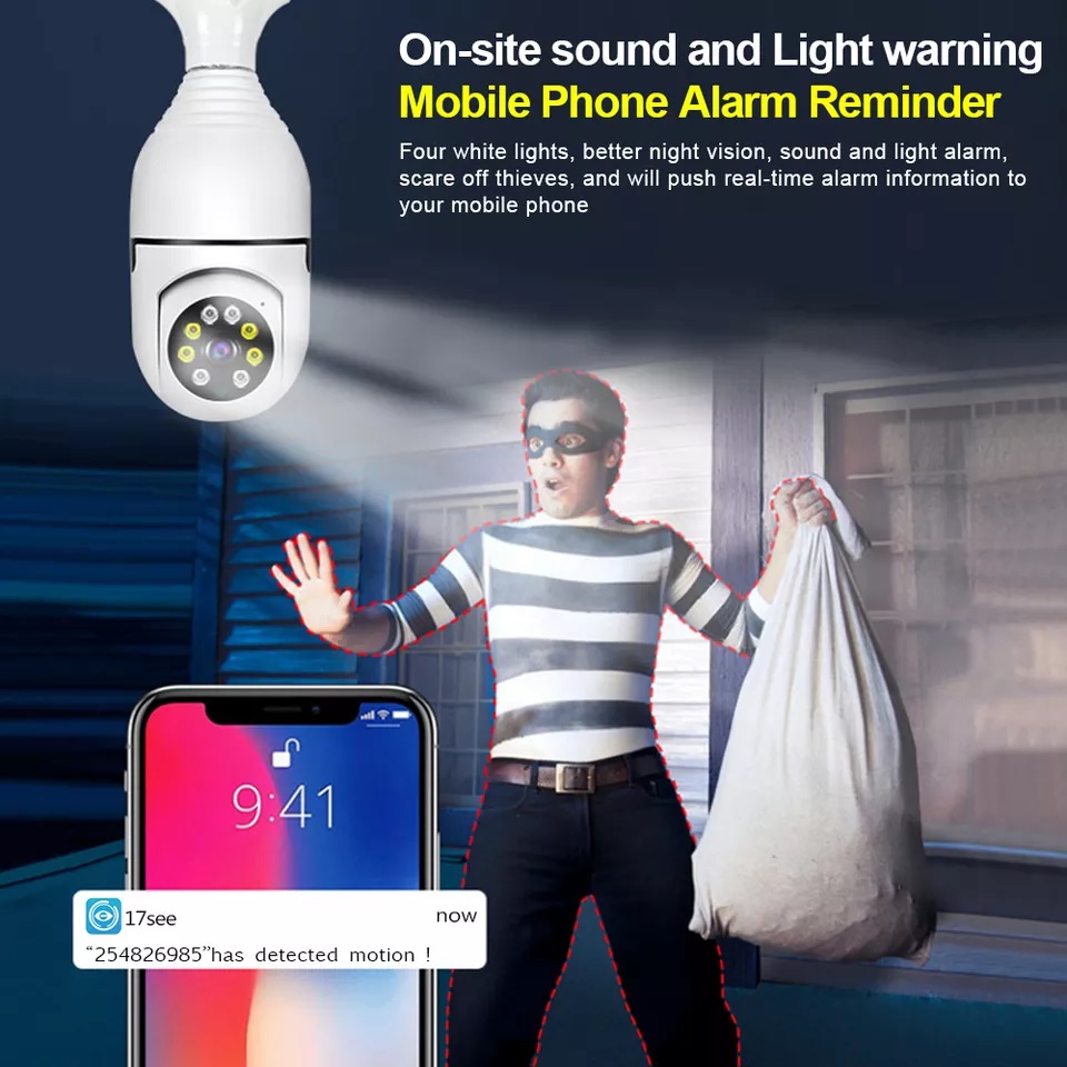 PTZ WiFi Light bulb Camera 2MP HD