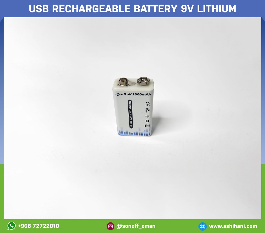 USB Rechargeable battery 9v Lithium